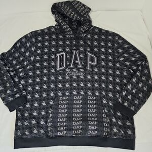 GAP x DAP Harlem Hoodie XXL Black Gray Houndstooth Logo Sweatshirt